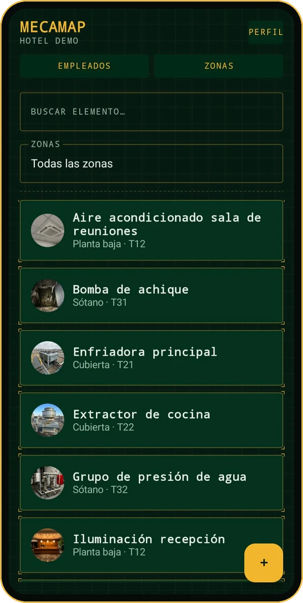 Lista de equipos en MecaMap
